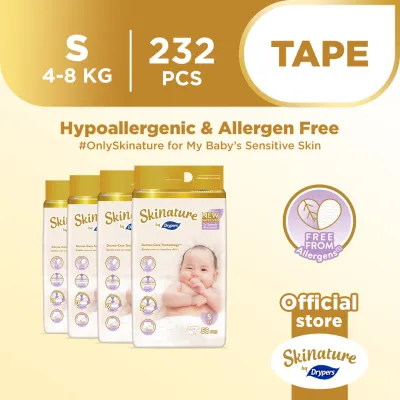 Skinature by Drypers Tape Baby Diaper S (4-8kg) 58sx4 - Carton