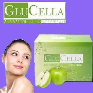 BMH-1 BOX GLUCELLA minuman serbuk rasa apel JUS  TOPING KELAPA DAN BUAH