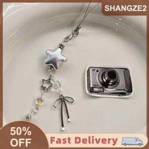 【E-WOITD】 Điện thoại di động dây Keychain cho điện thoại Y2K phong cách kim loại bạc sao Bow Mặt dây chuyền điện thoại quyến rũ dây đeo ngọt ngào mát mẻ Cô Gái Mặt dây chuyền