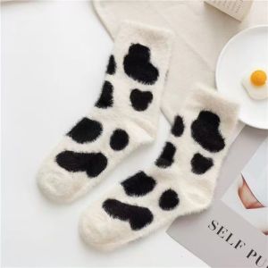 Cute Cartoon Fluffy Socks Warm Water Mink Fleece Socks Cow & Dinosaur Design