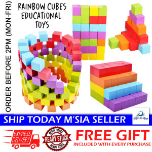 [Little B House] Wooden 100pcs Colorful Cube Stack Building Blocks Brick Montessori Learning Toy 正方体积木 Blok Kiub - BT56