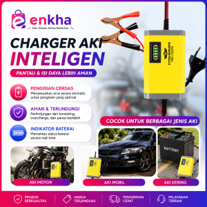 OTOHEROES Charger Aki 6A 12V Portable Warna Kuning EU Plug untuk Pengisian Aki Mobil Motor