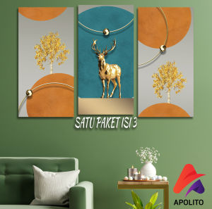 HIASAN DINDING ABSTRAK RUSA GOLD DEER FUTURISTIK (15X30 CM) DEKORASI DINDING ABSTRAK BUNGA WALL DECOR HIASAN DINDING KAMAR PAJANGAN RUANGAN POSTER KAYU GAMBAR FEATHER ART