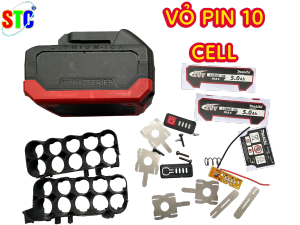 Vỏ pin 5s2p 10 cell 18650 chống sốc(chân thông dụng M21) kèm khung mạch báo pinkẽmốc vítlò xo