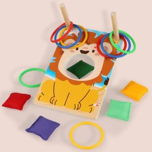 DOWNA 2 trong 1 Trò chơi ném bao cát Di động Hài hước Đồ chơi xếp hình Montessori  Bằng gỗ Trò chơi ném vòng túi đậu Đồ chơi trẻ em