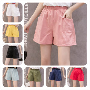 Women Casual Short Pants Summer Beach Shorts Elastic High Waist Loose Pocket Pants