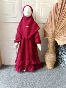 Gamis Syari Anak Perempuan Free Kerudung 1 Sampai 9 tahun Bahan Crinkle Airflow