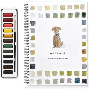 WCYC Beginner-Friendly Watercolor Workbook with Paint Brush With Color Palette 12 Colors Watercolor Paint Set Creative Watercolor Paint Book for Kids Adults Teens