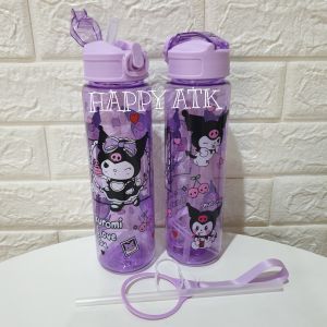 BOTOL MINUM / TEMPAT MINUM / TUMBLER ANAK 650ml DENGAN SEDOTAN DAN TALI PENDEK KARAKTER KUROMI MY MELODY & CINNAMONROLL