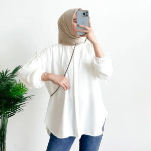 Blues Baju wanita Dewasa Remaja Muslim Kekinian Terbaru Termurah Terlaris Bahan Crinkle Airflow