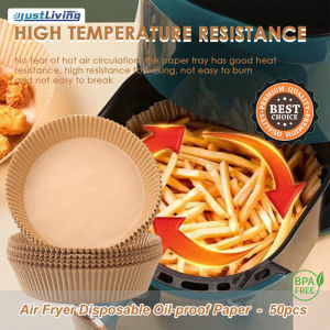 JustLiving 50Pcs Air Fryer Disposable Oil-Proof Paper Special Paper for Air Fryer Baking Oil-proof and Oil-absorbing Paper for Household Barbecue Plate Food Oven Kitchen Pan Pad