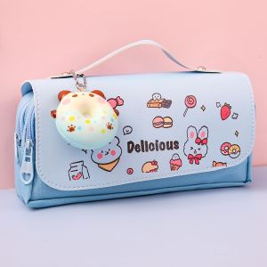 Túi đựng bút 2 ngăn có quay xách họa tiết hoạt hình cute phong cách vintage