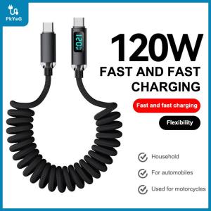 【PkYeG】 สายดาต้า120W Type C TO Type C สายชาร์จเร็วสายชาร์จแบบสปริงสำหรับ iPhone 15 16 Samsung