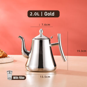 2L Stainless Steel Teapot Coffee Puer Tea Pots with Strainer Infuser Kettle Filter for Water Cooker Set Teaware Gold Kettle