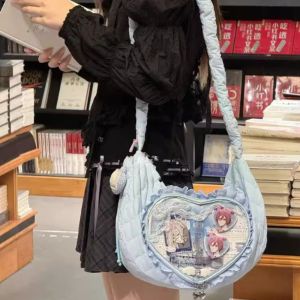 FGJEB เชือกหูรูด กระเป๋าหัวใจรัก itabag ใสสะอาด น่ารักน่ารักๆ กระเป๋าสะพายตุ๊กตาโชว์ แฟชั่นสำหรับผู้หญิง สร้างสรรค์และสร้างสรรค์ กระเป๋าสตรีเดินทาง หญิงหญิงหญิง