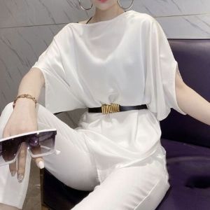 2025 Màu Trơn Áo nữ quần áo phong cách cổ xẻ lỏng phá cách đơn giản nối đi lại sashes Áo sơ mi