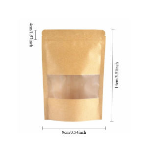 50pcs Brown Kraft Stand Up Pouch Bread Cookies Packaging Plastic Stand Up Pouch with Lock Ziplock