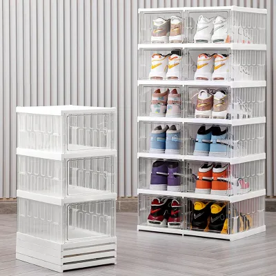 SHENAR SHOE BOX RAK LEMARI SEPATU TERTUTUP BEBAS INSTALASI RANGKA LIPAT SUSUN PLASTIK