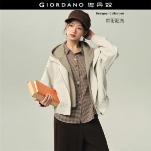 Giordano Women Fake two-piece relaxed hooded jacket Free Shipping 18376210