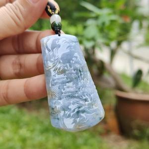 Unique Lavender Natural Type A Jadeite Pendant carved with scene come with certificate weight 19.55 grams 53.80 *27.50 * 5.50 mmm suitable for daily wear (pendant121)