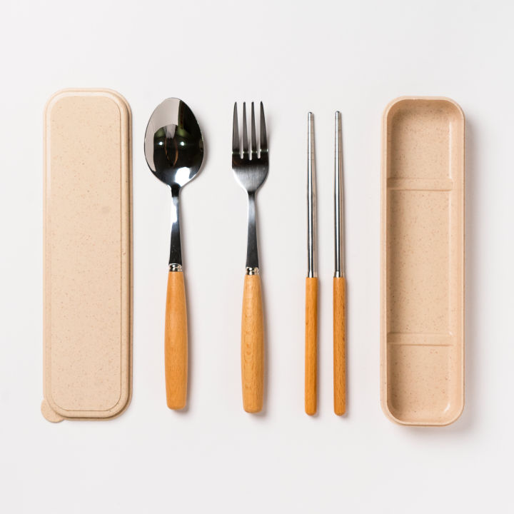 Japanese Mokusei Wood Handle Stainless Steel Cutleries Set Spoon Fork ...