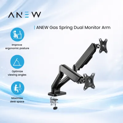 ANEW Gas Spring Dual Monitor Arm Adjustable Desk Monitor Arm for Monitor PC | Dudukan Pemasangan Meja Monitor Dual Lengan Monitor 气弹簧显示器支架双屏幕支架
