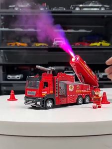 Perfect Mom and Baby Diecast Fire Truck Toy Water Spray Ladder Rescue Vehicle Pull Back Wheels Kids Gift