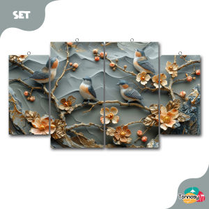 TENNESY Hiasan Dinding Aesthetic 1 Set bunga abstract artistic flowers 4 Panel Wall Decor Pajangan Kamar Dekorasi Ruang Tamu Rumah