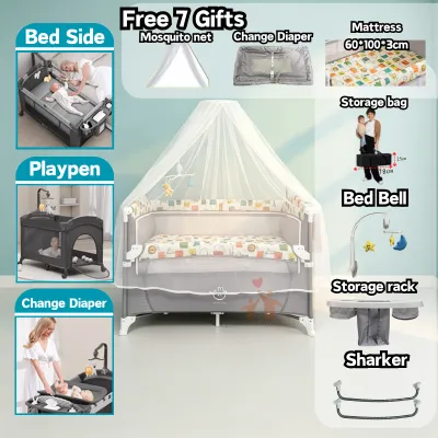 Foldable Baby Crib Bedside 0-3 years old Baby Cot Portable with Changing Station