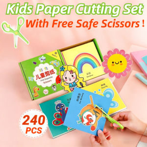240PCS Kids Paper Cutting Set with Safety Scissors Children DIY Educational Color Paper Craft Kit