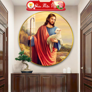 Tranh Tráng Gương Pha Lê Tròn CHÂN THIỆN MỸ Tranh Công Giáo Treo Tường Chúa GiêSu TG-T1-2051