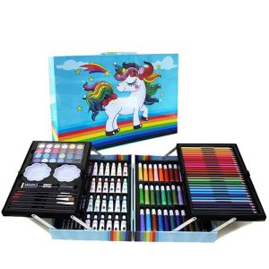 Kids Drawing set 145PCS  Double design Sketch Color pencil Crayon Watercolor pen oil painting stick Water-soluble boy girl toy birthday gift