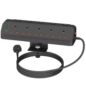 3250W Power Extension Socket 2M Table Clamp-On Universal Individual Switch UK Surge Protector (5 Outlets 4 USB Type-C Fast Charging) for Home Office