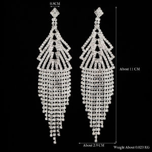 Retro fashion European and American long diamond-encrusted two-color metal fringed earrings earrings studs female E289