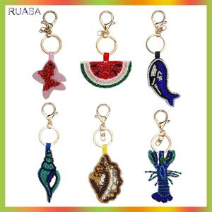 RUASA Beaded Patch Sequin Rhinestones Crab Starfish Seashell Conch Keychain For Embellishing Bag Charm Decor