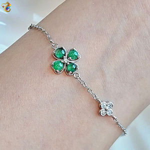 Icy Green Jadeite A-Grade Clover Chain Bracelet