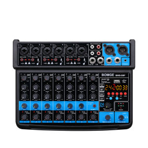 BOMGE professional 8-channel audio mixer with built-in 99DSP Line Mixer DC 5V with MP3 PlayerBluetooth U disk 48V effects USB recording Ideal for Small Clubs or Bars Studio Recording