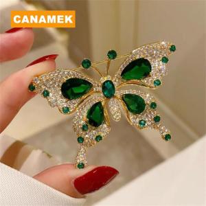 【CANAMEK】 Classic Exquisite Butterfly Brooches Pins Women Shiny Rhinestone Insect Lapel Pins Badges Party Banquet Jewelry Accessory Gift