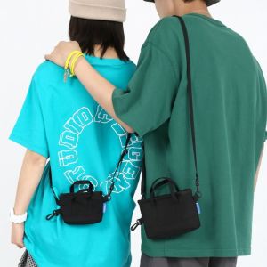 NTNKC  Portable Nylon Crossbody Bag Wallet Mini Small Purse Square Black Messenger Bag Student