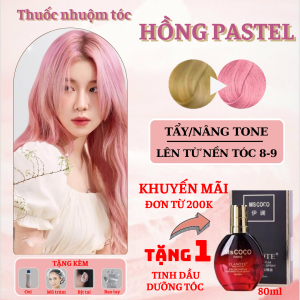 Thuốc nhuộm tóc màu Hồng Pastel - Cần tẩy / Nhuộm tóc tiện lợi tại nhà - Tặng kèm oxi trợ nhuộm