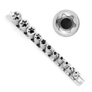Female E-TORX Star Socket Set with Rail 11 Pcs Female External Star Socket Set E4 E20 Torque Socket Set Alloy Steel