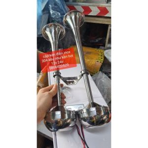 cặp kèn điện 2 loa inox 304 xịn kiểu hơi chỉ cần ắc quy 12v hoặc 24v. thêm nhại 8 tiếng hoặc không