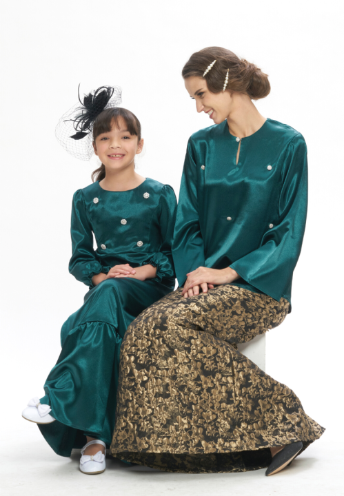 Loveaisyah Girl Pearl Diamond Beaded Green Dress Baju Hari Raya