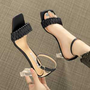 Muchu - Shelin Heels Wanita 7 cm / Heels Kepang / Heels Hak Kaca / Sandal Heels Wanita ARA 03