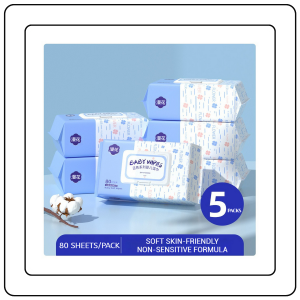 【JJ HOME】【5 Packs/ Box】ManHua Baby Wipes/80 Sheets/Thick/Soft/Safe for Sensitive Skin