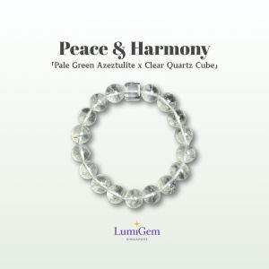 LumiGem Tranquil Wood Harmony Crystal Bracelet – Pale Green Azeztulite & Clear Quartz Cube