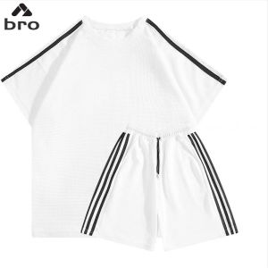 Set Celana Pendek Lengan Pendek Celana olahraga pria set Kain wafel setelan lengan pendek anak laki laki Setelan pria korean style BAJU SETELAN ONE SET  Setelan Pria Crewneck dan Celana Pendek Pria