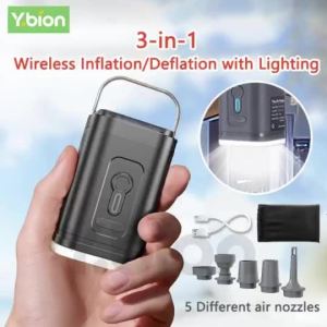 LinJn 3-in-1 Portable Air Pump & Camping Light - Wireless RechargeablePump for Air Mattress/Swim Rings/Toys