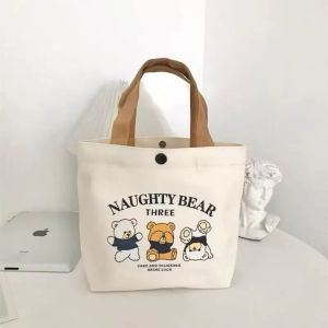 Canvas Tote Bag Canvas Big Capacity Mini Handbags Cute Peach Cartoon Lunch Bag Travel