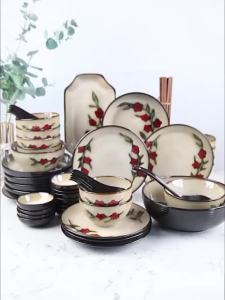 FCOMK Retro Style Ceramic Fish Plate Rectangular Plate Oval Salad Plate Binaural Deep Dish